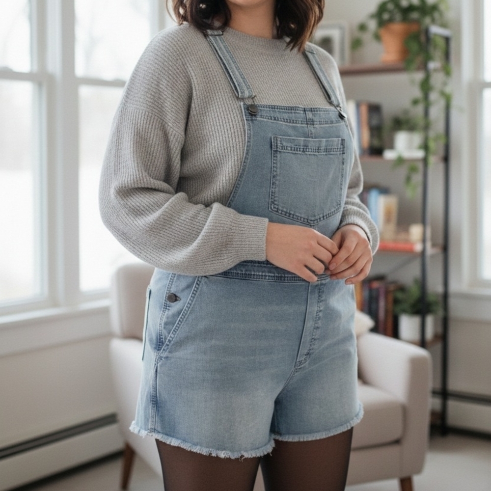 aerie Light Wash Denim Short Overalls